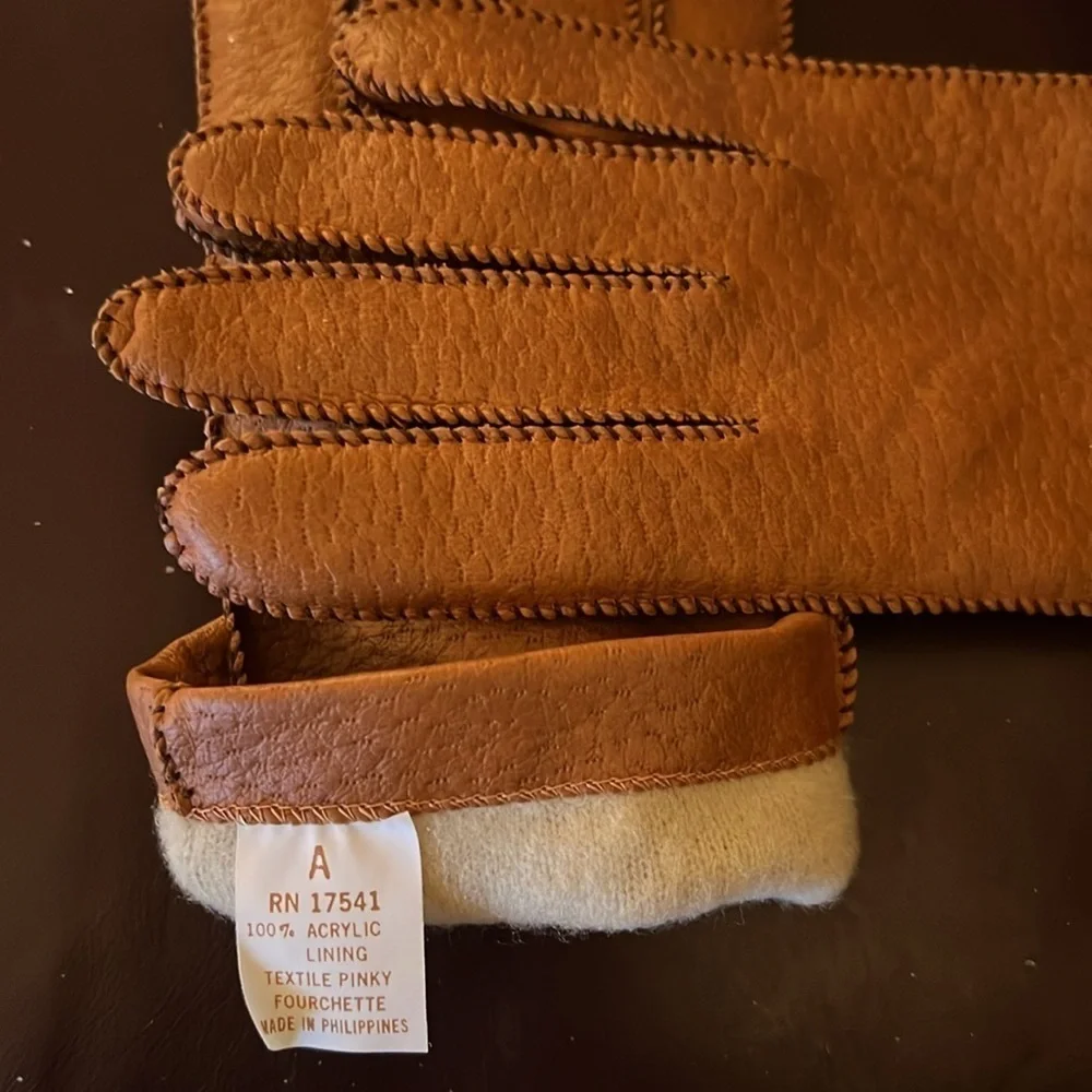 Women’s Tan Black Vegan Lined Gloves Textile Pinky Fourchette Size: S/M